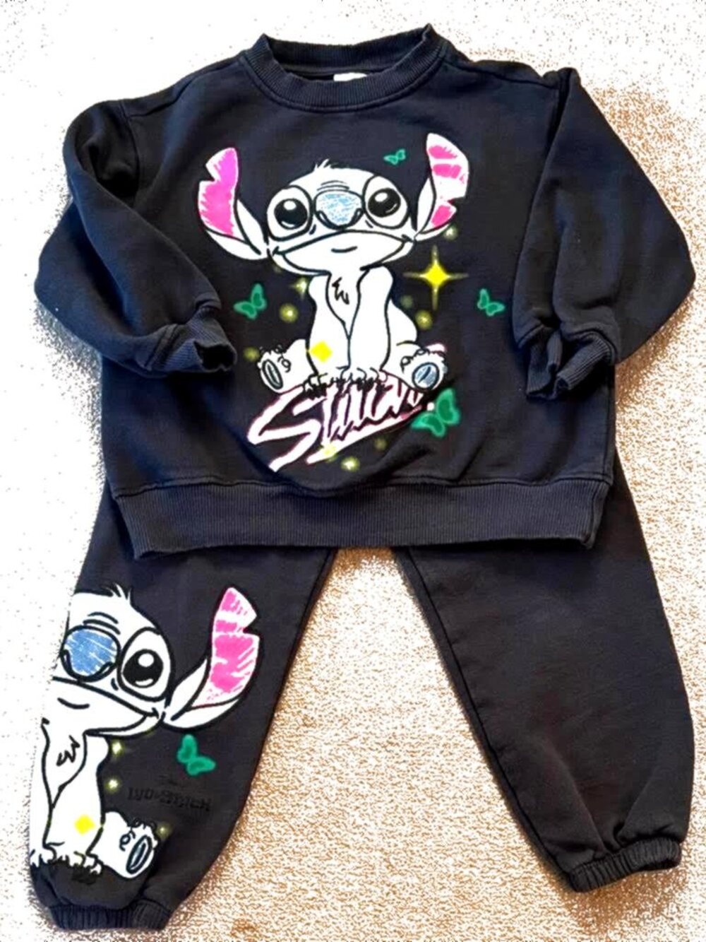 Zara Kids Stitch Sweatshirt & Jogger Set Black Graphic Outfit